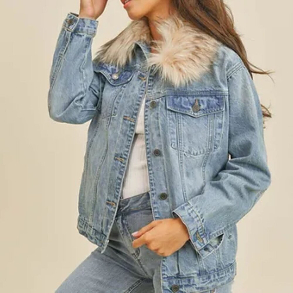 Removable Faux Fur Collar Boyfriend Jacket